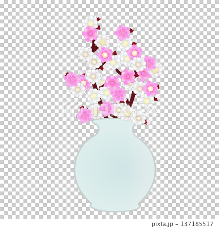 花瓶に活けられた花桃のイラスト 花瓶に活けられた花桃のイラスト 137185517