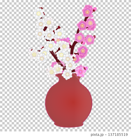 花瓶に活けられた花桃のイラスト 137185519