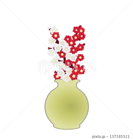 花瓶に活けられた花桃のイラスト 花瓶に活けられた花桃のイラスト 137185521