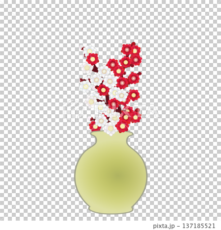 花瓶に活けられた花桃のイラスト 花瓶に活けられた花桃のイラスト 137185521
