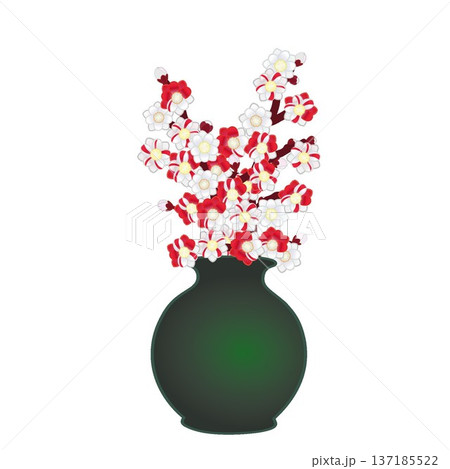 花瓶に活けられた花桃のイラスト 花瓶に活けられた花桃のイラスト 137185522