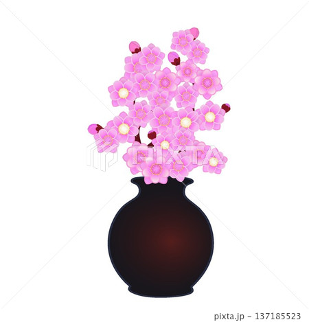 花瓶に活けられた花桃のイラスト 137185523
