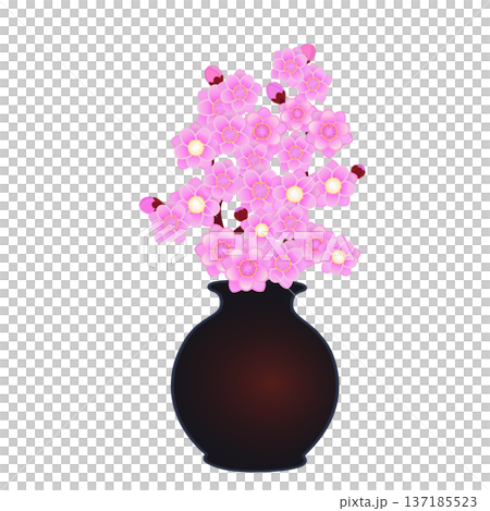 花瓶に活けられた花桃のイラスト 137185523