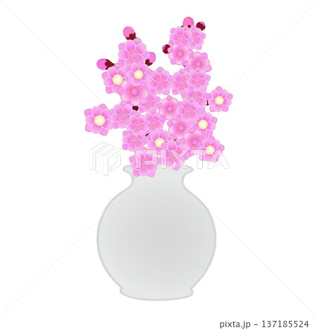 花瓶に活けられた花桃のイラスト 137185524