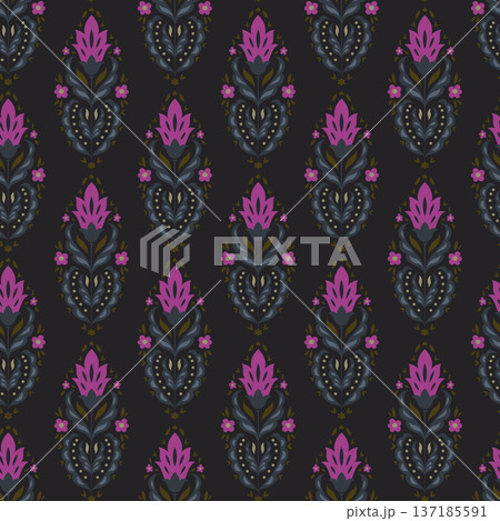 Moody Charcoal Folk Floral Medallion Pattern Moody Charcoal Folk Floral Medallion Pattern 137185591