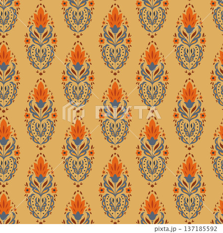 Ochre Folk Floral Medallion Textile Pattern Ochre Folk Floral Medallion Textile Pattern 137185592