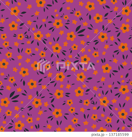 Vibrant Magenta Ditsy Floral Meadow Pattern 137185599