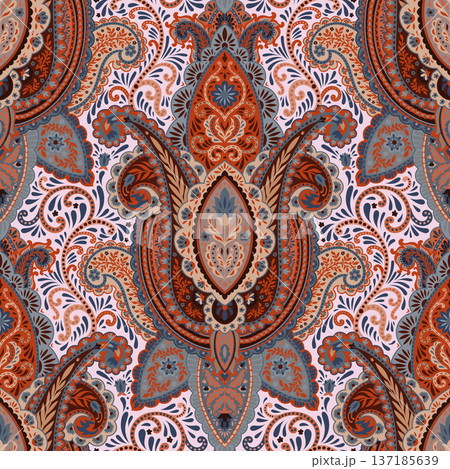 Ornate Persian Paisley Floral Textile Design 137185639