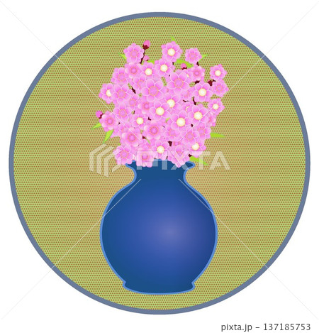 円形背景のついた花瓶に活けられた花桃のイラスト 円形背景のついた花瓶に活けられた花桃のイラスト 137185753