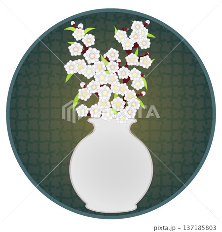 円形背景のついた花瓶に活けられた花桃のイラスト 円形背景のついた花瓶に活けられた花桃のイラスト 137185803