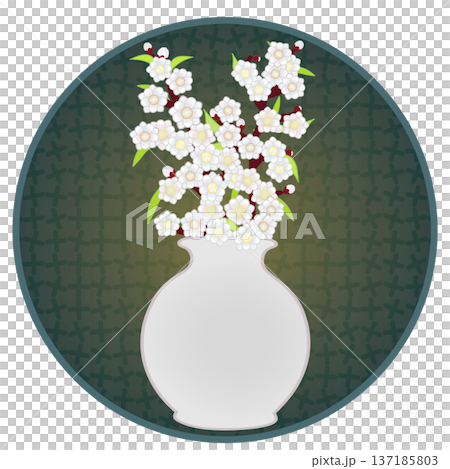 円形背景のついた花瓶に活けられた花桃のイラスト 円形背景のついた花瓶に活けられた花桃のイラスト 137185803