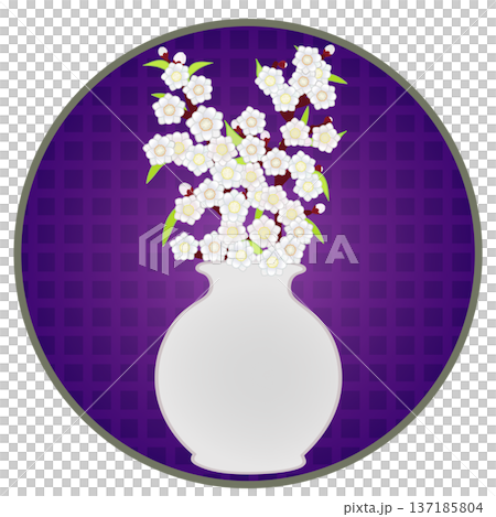 円形背景のついた花瓶に活けられた花桃のイラスト 円形背景のついた花瓶に活けられた花桃のイラスト 137185804