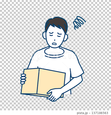 Illustration of a man holding a cardboard box in trouble 137186563