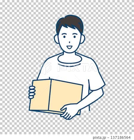 Illustration of a man holding a cardboard box 137186564