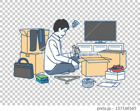 Illustration of a man who can't finish moving Illustration of a man who can't finish moving 137186565