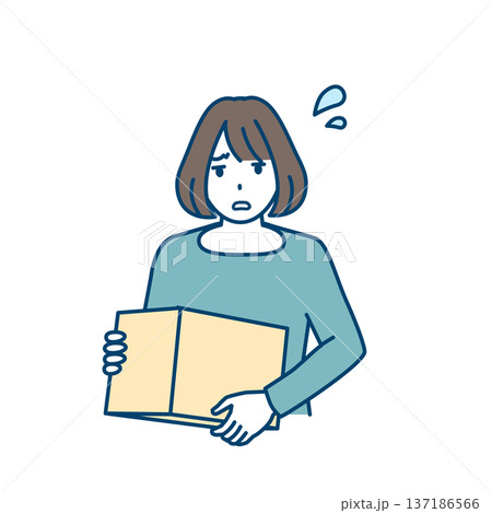 ダンボール箱を持つ女性が困っているイラスト ダンボール箱を持つ女性が困っているイラスト 137186566