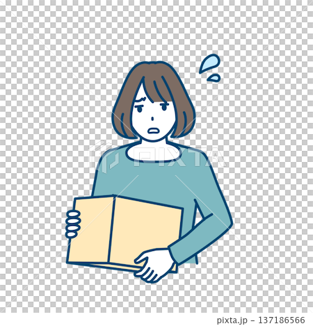 ダンボール箱を持つ女性が困っているイラスト ダンボール箱を持つ女性が困っているイラスト 137186566