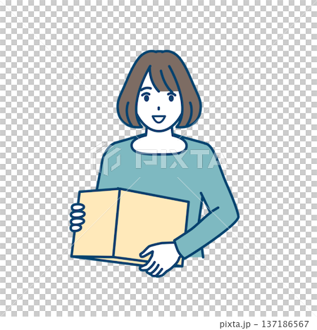 一位女士手持紙箱的插圖 一位女士手持紙箱的插圖 137186567