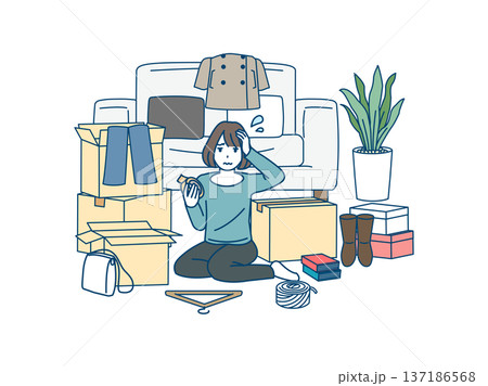 引越し作業が終わらない女性のイラスト 引越し作業が終わらない女性のイラスト 137186568