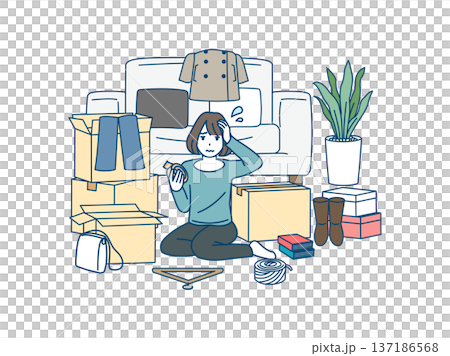 Illustration of a woman who can't finish moving 137186568