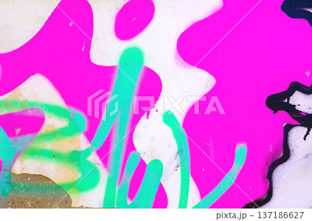 Abstract Urban Graffiti in Hot Pink, Neon Green on Concrete Wall for 90s, Y2K Street Style 137186627
