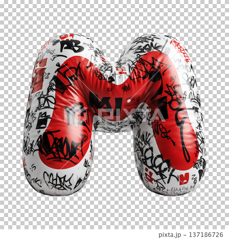 Inflatable letter M covered in graffiti art isolated on white background, representing urban creativity and bold street concept Inflatable letter M covered in graffiti art isolated on white background, representing urban creativity and bold street concept 137186726