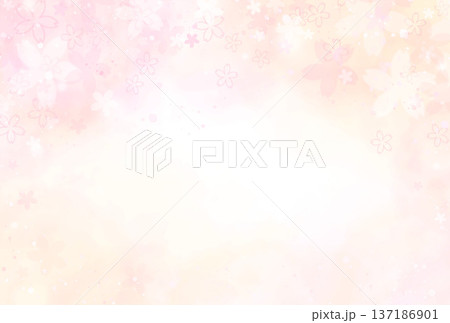春の桜背景素材　満開の桜と桜吹雪の水彩イラスト 137186901