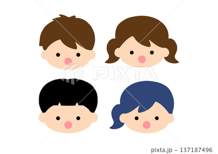 驚きや食事の表情をしたかわいい子供の顔アイコンセット 男の子と女の子のフラットベクターイラスト 137187496