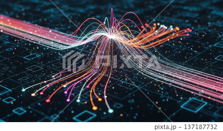 artificial intelligence neural network central processor data distribution neon lines glowing nodes circuit board technology brain connection complexity digital system 137187732
