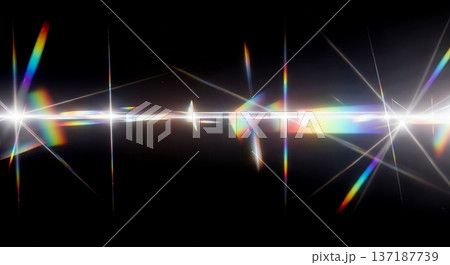 horizontal lens flare light effect rainbow spectrum beam flash ray sun burst glare sparkle shine glow optical physics prism black background energy 137187739