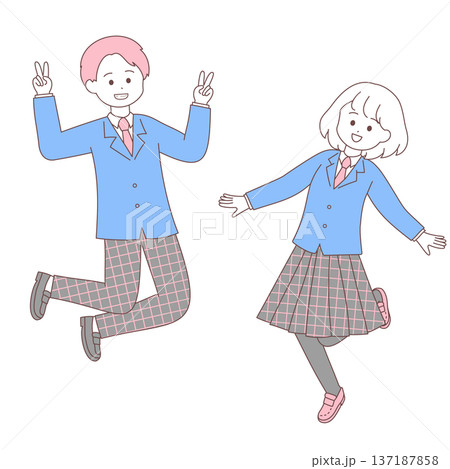 高校生の元気な男女｜シンプルでかわいいイラスト 137187858