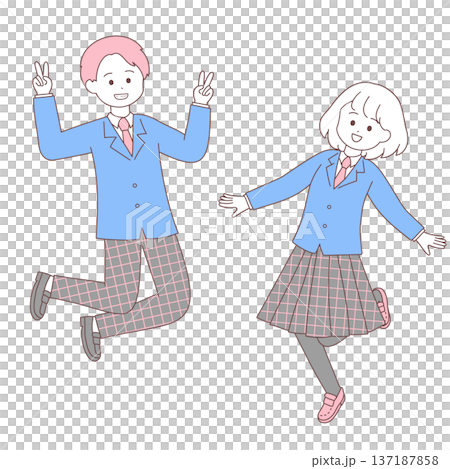 高校生の元気な男女｜シンプルでかわいいイラスト 137187858