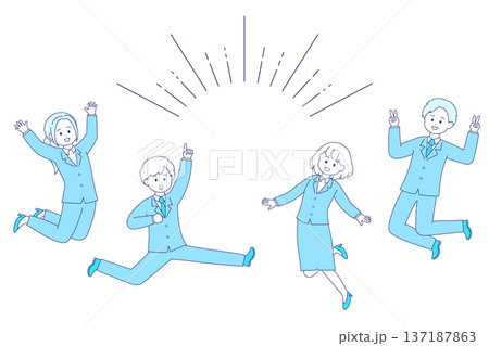新生活に希望溢れる新入社員たちのイラスト｜シンプルでミニマルなイラスト 137187863