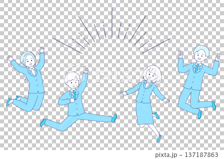 新生活に希望溢れる新入社員たちのイラスト｜シンプルでミニマルなイラスト 137187863
