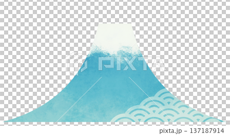 富士山簡筆畫，飾以青海波紋，日式裝飾風格，日本山 137187914
