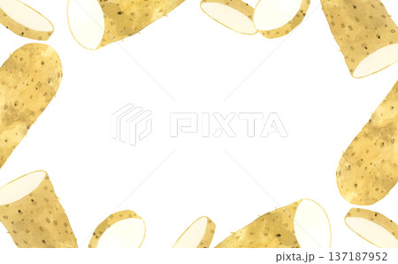 長芋のフレーム　野菜の手描き水彩イラスト背景素材 137187952