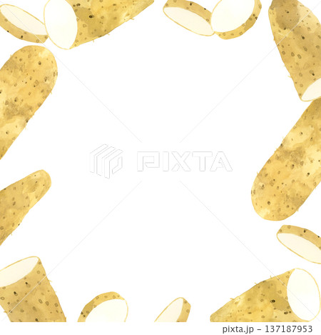 長芋のフレーム　野菜の手描き水彩イラスト背景素材 137187953