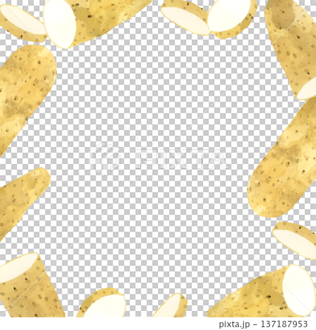 長芋のフレーム　野菜の手描き水彩イラスト背景素材 137187953