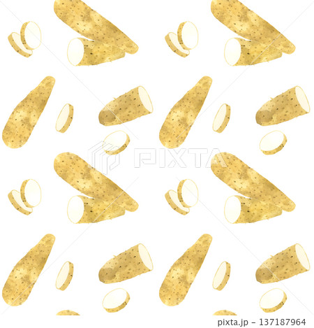 長芋のシームレスパターン　野菜の手描き水彩イラスト素材 137187964