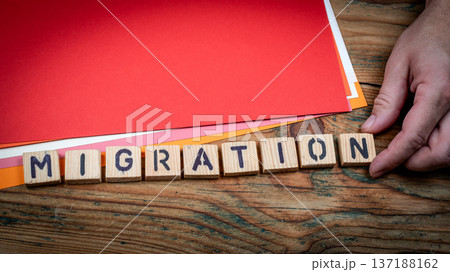 MIGRATION Population Movement Concept Shown With Wooden Letter Blocks MIGRATION Population Movement Concept Shown With Wooden Letter Blocks 137188162
