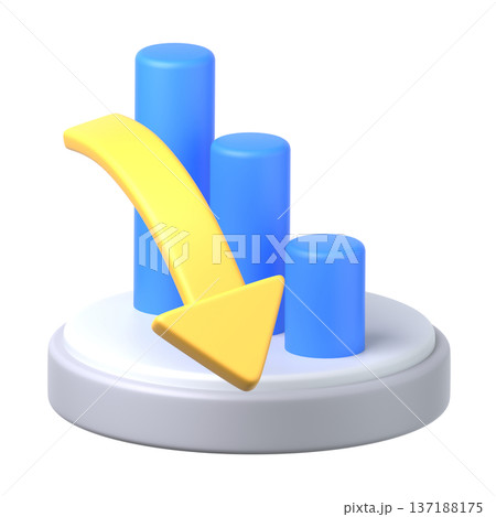 3Dの棒グラフ売上ダウンアイコン素材 137188175