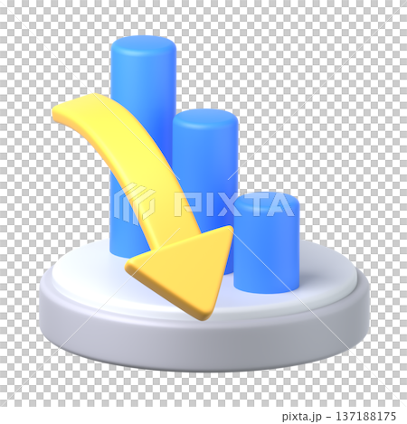 3Dの棒グラフ売上ダウンアイコン素材 137188175