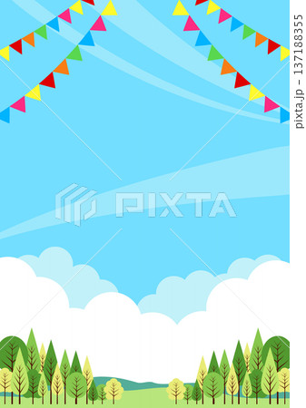 キャンプ場背景、縦、旗、かわいい、イラスト 137188355