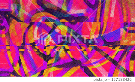 Futuristic Glitch Art in Vibrant Pink, Yellow, Blue Tones, halftone dots, Y2K Aesthetic 137188426