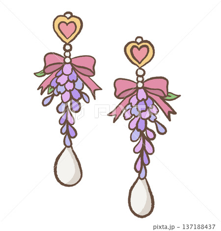 Wisteria drop earrings with pink bows heart charms and pearl pendants hand drawn romantic regency jewelry illustration for bridal and feminine designs Wisteria drop earrings with pink bows heart charms and pearl pendants hand drawn romantic regency jewelry illustration for bridal and feminine designs 137188437