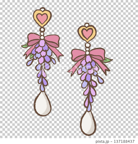 Wisteria drop earrings with pink bows heart charms and pearl pendants hand drawn romantic regency jewelry illustration for bridal and feminine designs Wisteria drop earrings with pink bows heart charms and pearl pendants hand drawn romantic regency jewelry illustration for bridal and feminine designs 137188437