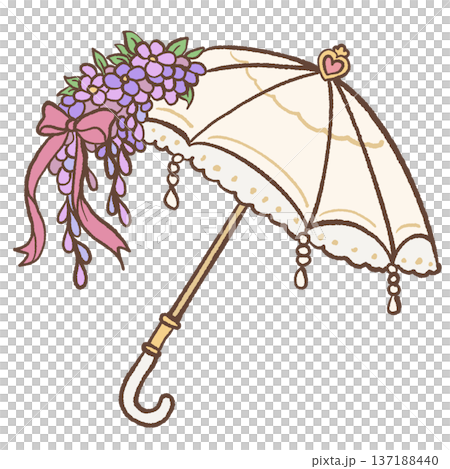 Elegant parasol adorned with wisteria garland pink bow and pearl drops hand drawn romantic regency umbrella illustration for bridal decor and feminine designs Elegant parasol adorned with wisteria garland pink bow and pearl drops hand drawn romantic regency umbrella illustration for bridal decor and feminine designs 137188440