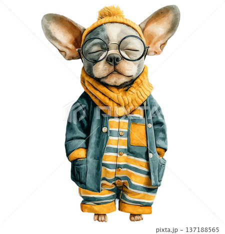 Cute manta ray wearing a pink hoodie sitting watercolor clipart 137188565