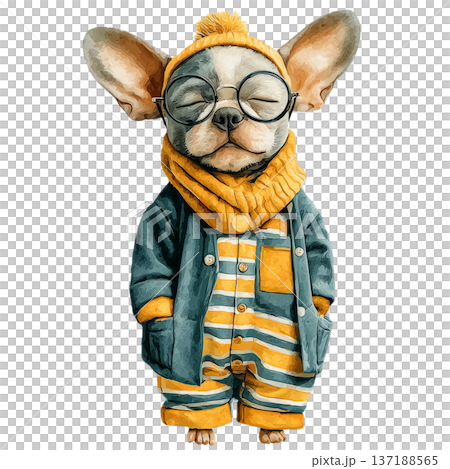 Cute manta ray wearing a pink hoodie sitting watercolor clipart 137188565