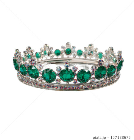 Elegant watercolor green royal crown with emeralds and diamonds isolated clipart 137188673